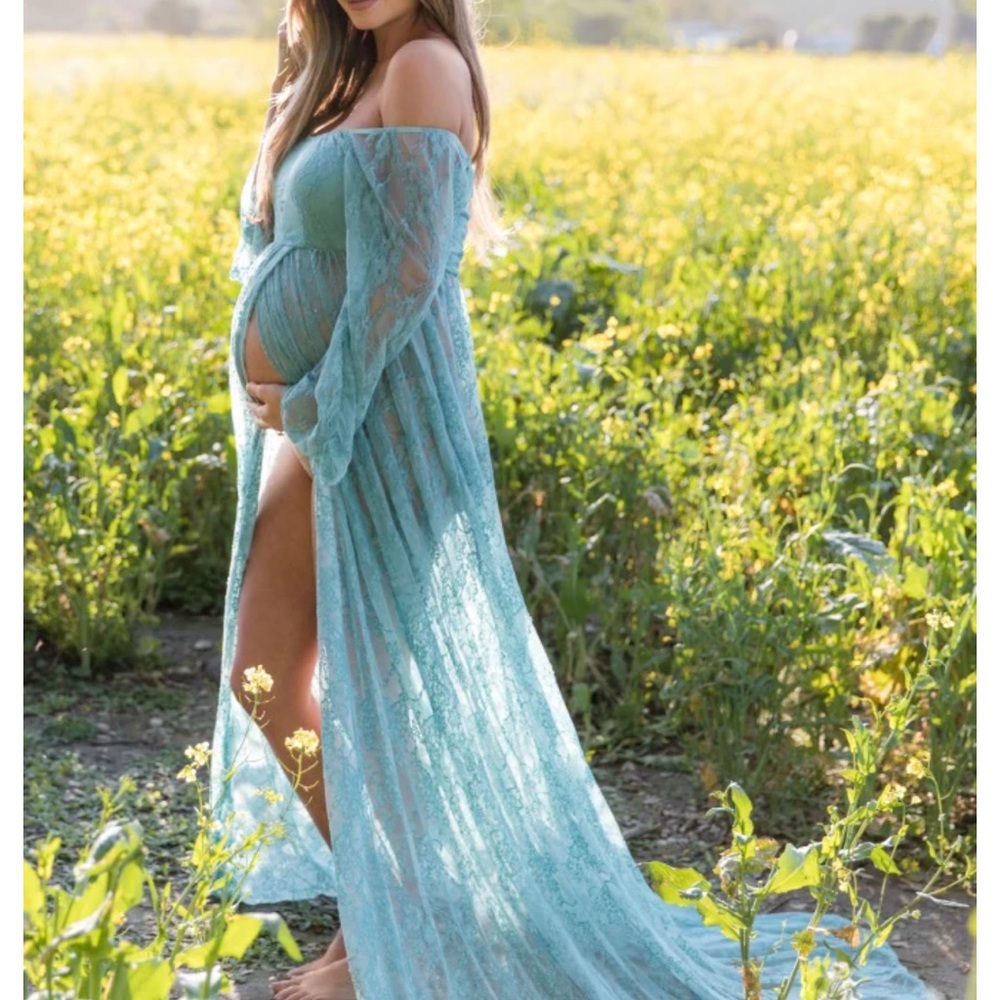 Pinkblush Teal Lace Off-Shoulder Maternity Gown